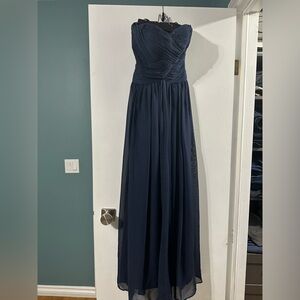 Navy blue classic floor length gown. Strapless with sweetheart neckline. Size 2